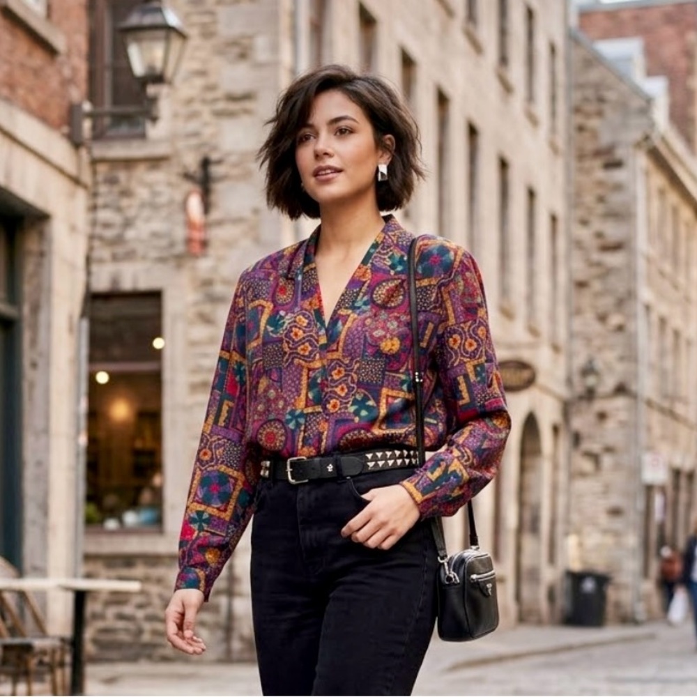 Vintage Colorful Geometric Blouse